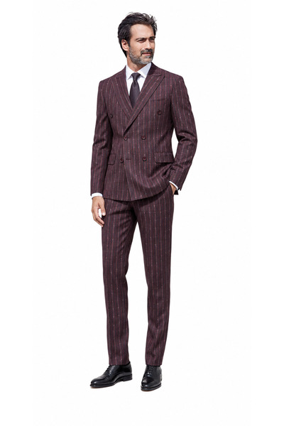 PARLAMENTER Fabio Cassel Kurvaze Takım Elbise Erkek Premium Slim Fit Çizgili ...
