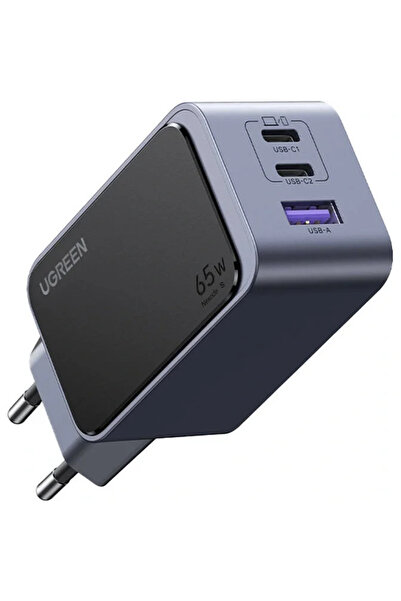 Ugreen 2x USB Tip-C, 1x Încărcător rapid USB GaN 65W Gri