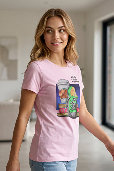 OEM Tricou casual de damă din bumbac cu imprimeu Coffee Books, TG-30