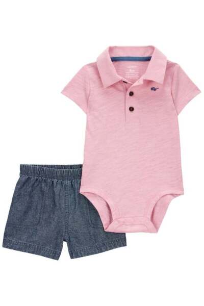 Carter's Carters Erkek Bebek Gömlek Yaka Zıbınlı Şortlu Takım 12-24 Ay PEMBE