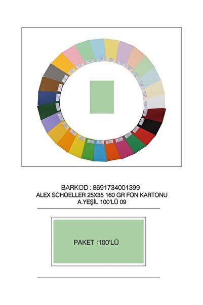 Erka Alex Shoeller Background Cardboard 25X35 No:09 Light Green 100 Pack