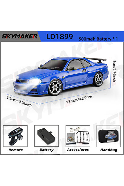 Choice11 LD1899-BU-1B500 Skymaker LDRC 1/18 RC Drift Car LD1899 GTR Mode R34 ...