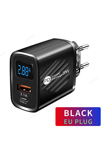 Choice3 EU Black PD 20W USB Type C Charger Fast Charging Digital Display Phon...