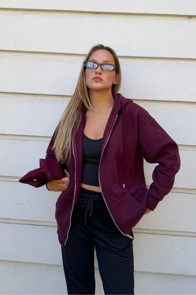 macharel jeans Oversize Kalıp 3 Iplik Şardonlu Metal Fermuarlı Kapşonlu Sweat...