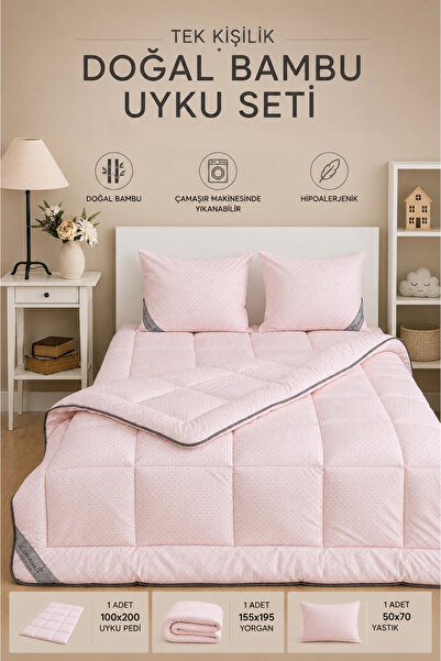 homewell %100 SAF BAMBU HİPOALERJENİK TEK KİŞİLİK UYKU SETİ PEMBE