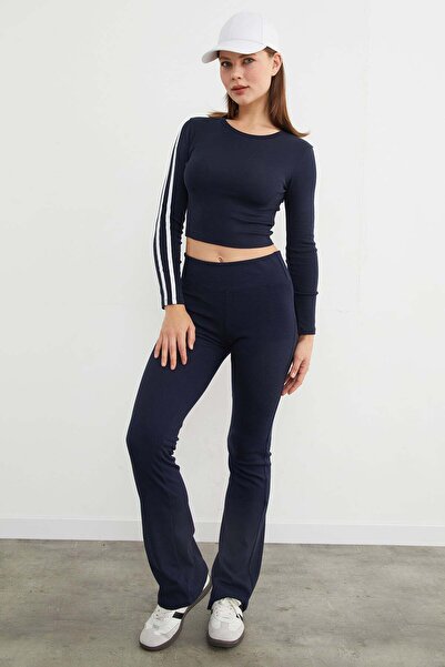 Fulla Moda Pantaloni evazați cu talie înaltă cu talie elastică