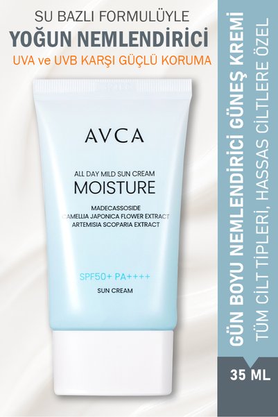 AVCA Centella Su Bazlı Yüz Güneş Kremi Madecassoside Nemlendirici SPF50+ PA++++ - All Day Moisture Mild Sun Cream SPF50+ PA++++ 35 mL