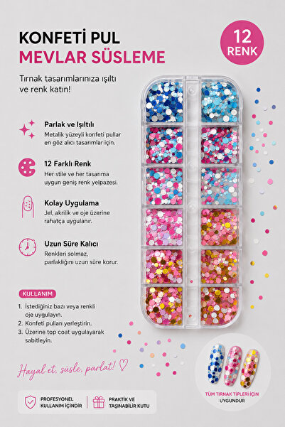 RNK BEAUTY Nail Art Süsleme Kutusu 3D Sim Çok Renkli 12'li