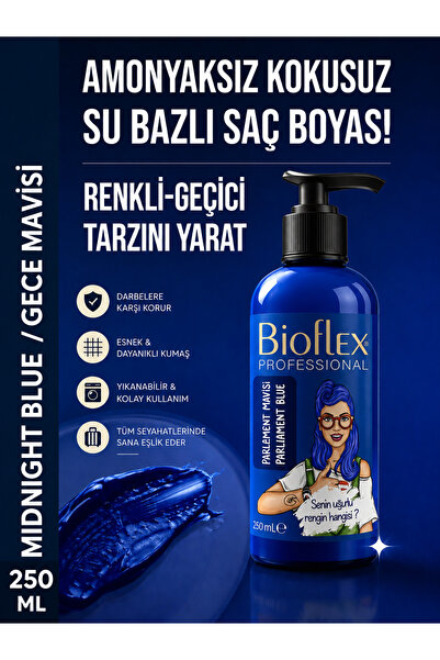 Bioflex "Geçici Mavi Saç Boyası - Parlament & Gece Mavisi Renkli Amonyaksız S...