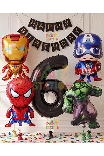 Parti Station Avengers Concept 6 Years Old Balloon Set Avengers Hulk Iron Man...
