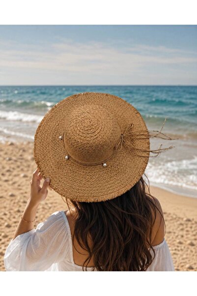 Moda Accessories Straw Summer Hat with Pearl Detail