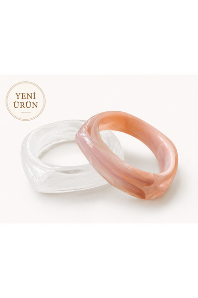 SOLÉORA COAST Premium Reçine Bangle Bileklik Seti – İnci Beyaz & Pudra