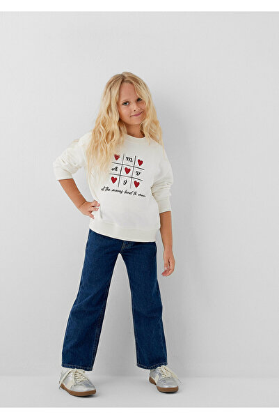 Mavi Kalp Baskılı Ekru Sweatshirt 7S10217-70057