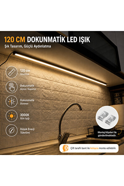 ÖZER LİGHT Dokunmatik mutfak tezgah üstü Led Işık 120 cm dimli gün ışığı