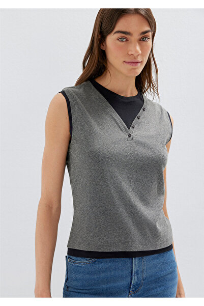 Mavi Doppellagiges graues ärmelloses T-Shirt Slim Fit / eng anliegend 1614116...