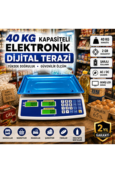 birtex TEKNİKA Market Pazarcı Ve Kasap Terazisi 40 Kg Kapasiteli Elektronik D...