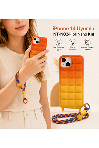 Nettech iPhone 14 Askılı Silikon Kılıf Boyun Askılı Telefon Kılıfı