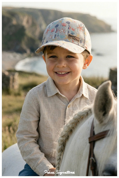 PIECE SIGNATURE 100% Cotton, Patterned Hat for Boys (Ages 5-8) (Size 50-53 cm)