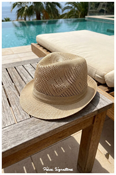PIECE SIGNATURE Mercerized, Patterned Short Brim Fedora Hat - Natural (Size 5...