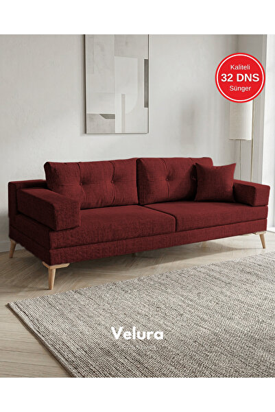 Velura Home & Living Zeri Modüler Koltuk & 3'lü Kanepe - Bordo - 173