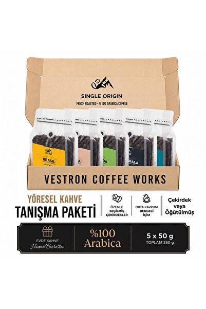 VESTRON Dünya Kahveleri Filtre Kahve Deneme Paketi Seti 5x50g %100 Arabica Me...