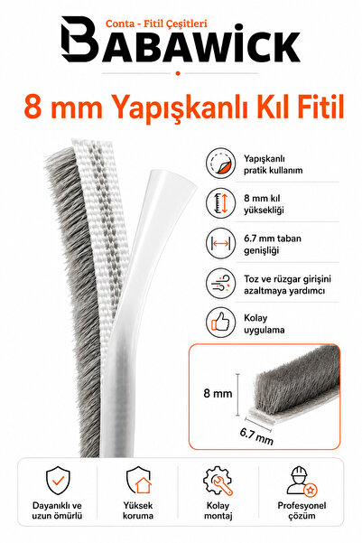 BABAWİCK 10 Metre Yapışkanlı Kıl Fitil 8mm Yükseklik Cam Balkon ve Alüminyum ...