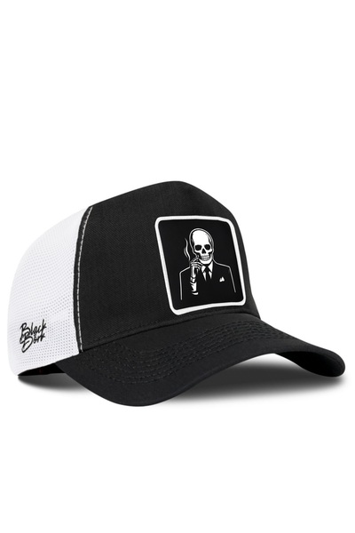 BlackBörk Kurukafa Logolu Cordura Siyah-Beyaz Trucker Şapka