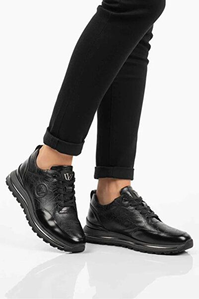 Voyager Black Genuine Leather Rubber Laced Men's Sneaker Orthopedic Non-Slip ...