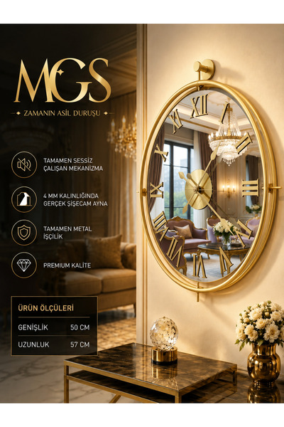 Mgs DUVAR SAATİ LÜKS TİNATTİ GOLD BRONZ AYNALI ROMA DUVAR SAATİ
