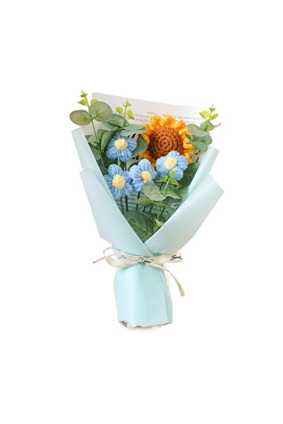 Choice Blue Artificial Flower Crochet Bouquet Handmade Anniversary Sunflower ...