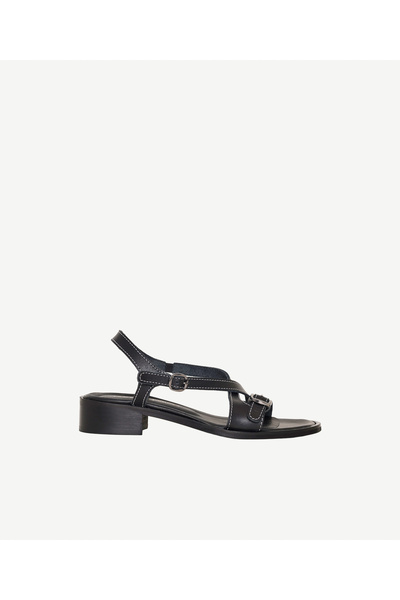Yargıcı Leather Sandals with Crossed Straps and Stitching Detail