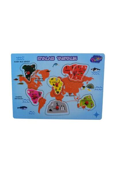 Temel Let's Get to Know Continents +1 Year Old Wooden Handle Puzzle