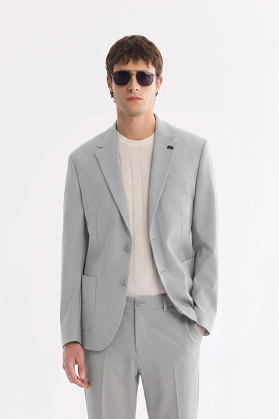 Avva Men's Gray Mono Collar Double Slit Unlined Comfort Fit Jacket A61Y4009