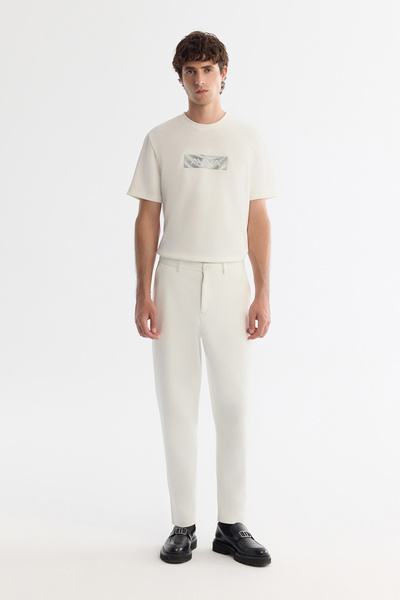 Avva Men's White Classic Waist Jersey Cotton Carrot Fit Trousers A42Y3061