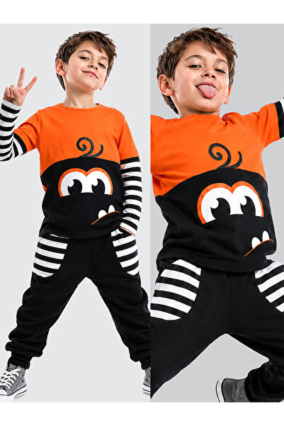 Denokids Gırgır Striped Boys' Tracksuit Set - Cotton Winter Wear 2-8 Years