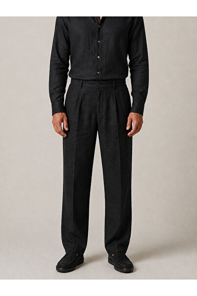 Xint Erkek Siyah %100 Keten Regular Fit Pantolon