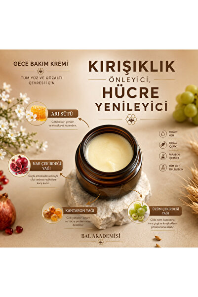 BAL AKADEMİSİ Doğal Arı Sütü Yüz Kremi Yaşlanma Karşıtı Ve Kırışıklık Önleyic...