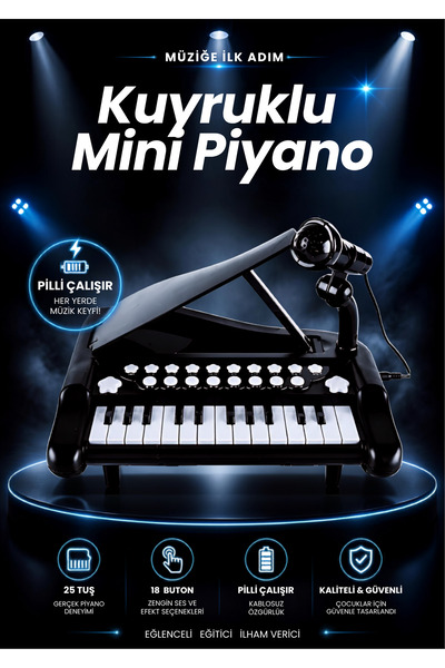 KentOyuncaK Işıklı Çocuk Piyanosu - Ses Efektli 25 Tuşlu Ayaklı Mini Kuyruklu...