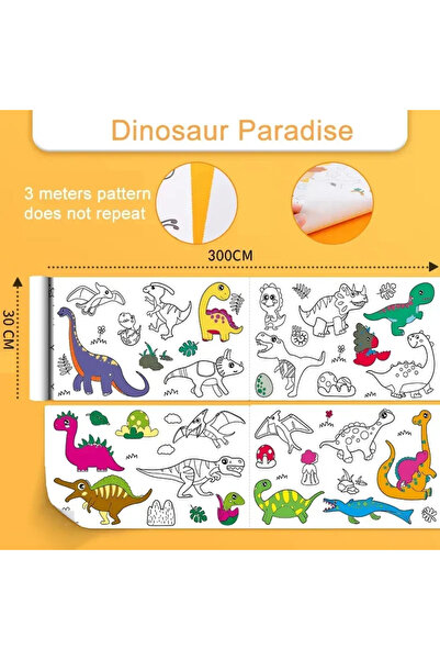 Choice5 B- Dinosaur Paradise Children Drawing Roll Sticky Coloring Paper Roll...