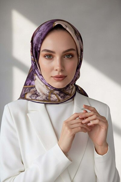 Vissona 100% Twill Silk Chain Marble Pattern Purple - Powder Colored 90X90 Sc...