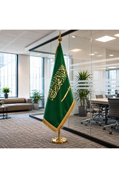 Generic Brand Saudi Arabia Luxury Indoor Flag with Gold Pole and fringe