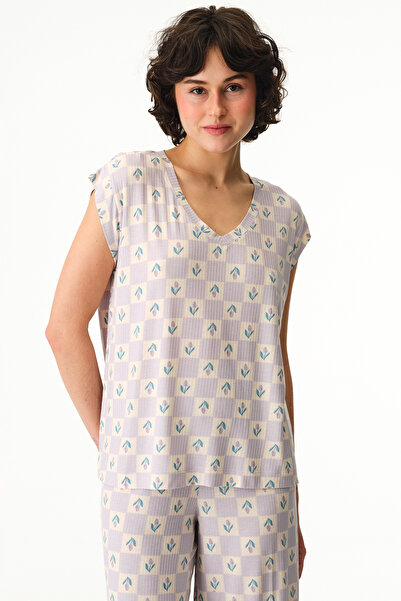 Penti Top de pijama cu mânecă scurtă, cu imprimeu Lila Ella și model Gingham