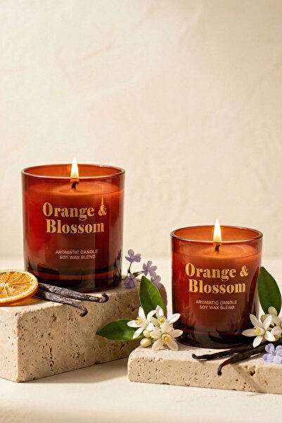 Rakle Glam Orange Blossom Portakal Çiçeği Kokulu 2'li Mum Seti Turuncu 120 gr...