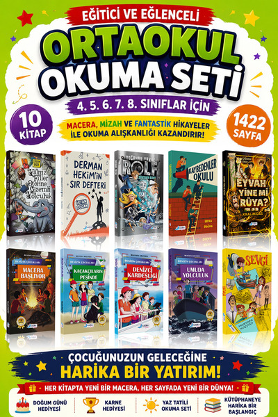 Harika Kitap 10 Kitaplı Ortaokul Roman Seti - 4. 5. 6. 7. ve 8. sınıflar için...