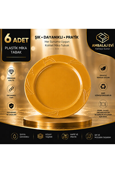 Ambalaj Evi Mica Luxury Plastic Plate Gold Mica Plate 26 cm 6 Pieces