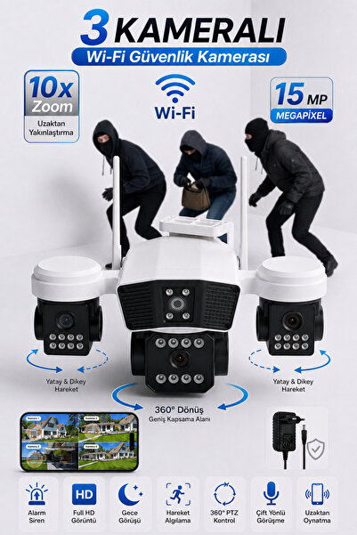 ArmoniaVital ARM-95W 3 Kameralı Güvenlik Kamerası 15MP Ultra Hd Ptz Hareketli...