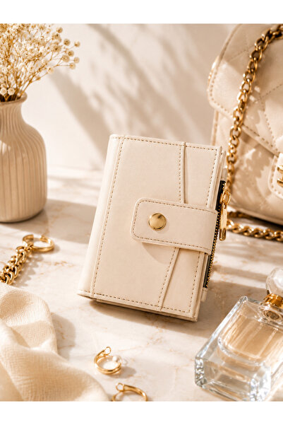 UCCELLO Women's Cream-Colored Wallet with Card Compartments, Zipper, Coin Poc...