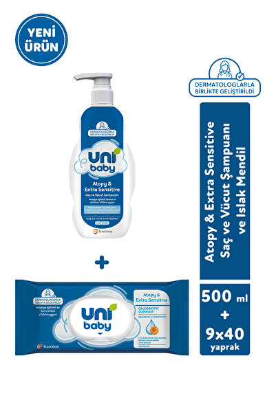Uni Baby Atopy & Extra Sensitive Bebek Şampuanı 500 ml + Bebek Islak Mendili ...