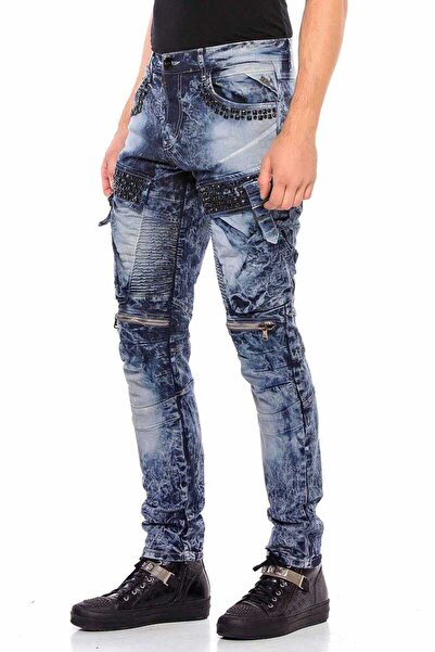 Generic Brand Men's Blue Cargo Pocket Detailed Jeans