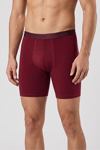 OBJE Men's Burgundy Modal Long Boxer with External Elastic